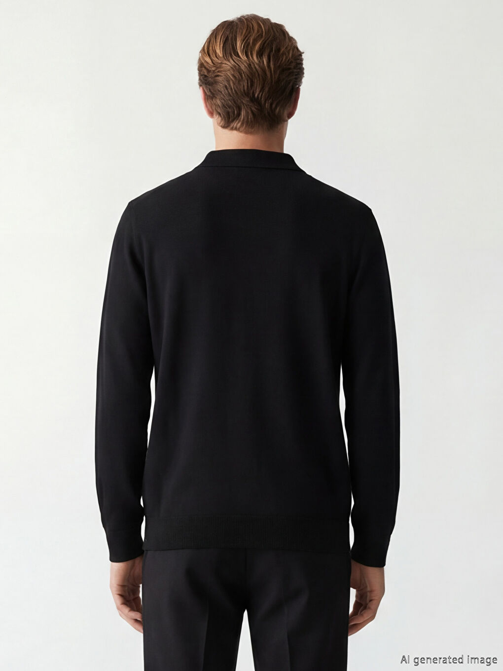 Siyah Polo Yaka Erkek Triko Kazak-2