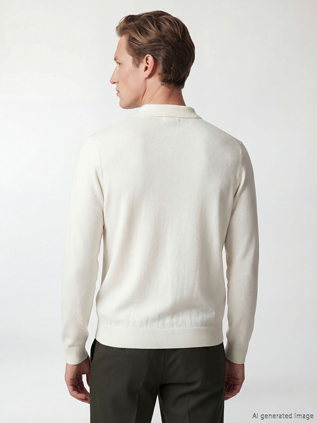 Ekru Polo Yaka Erkek Triko Kazak-3