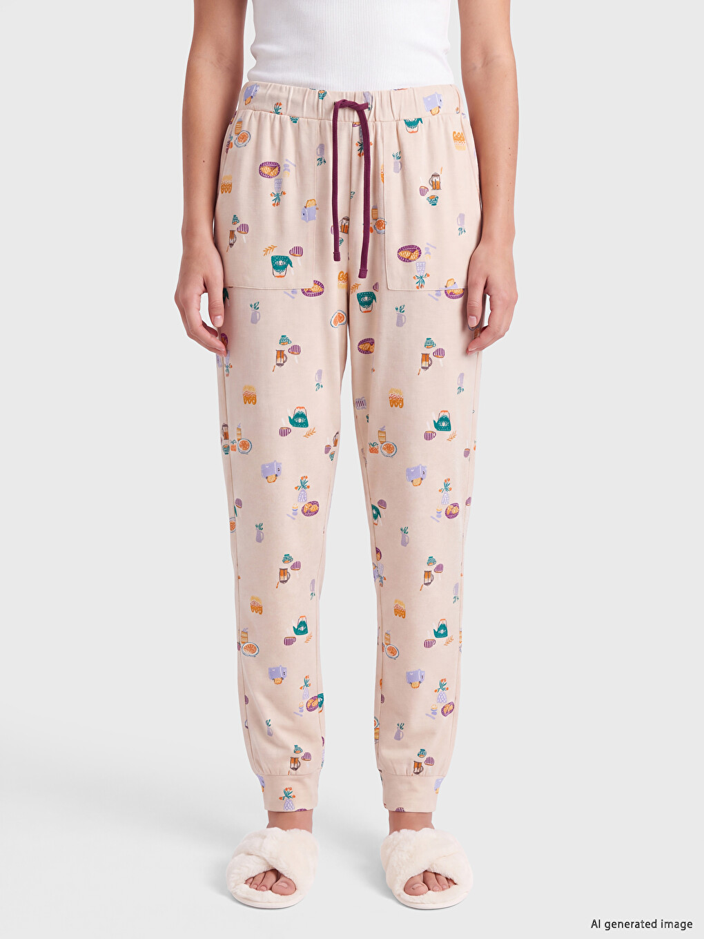 Beli Lastikli Desenli Kadın Pijama Altı-1
