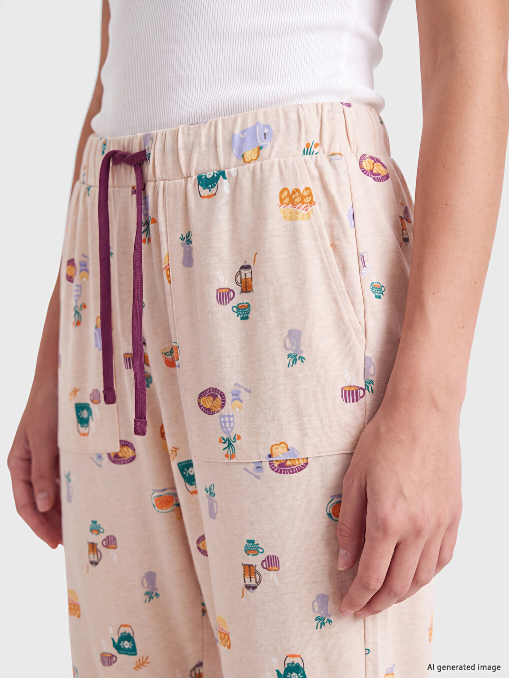 Beli Lastikli Desenli Kadın Pijama Altı-2