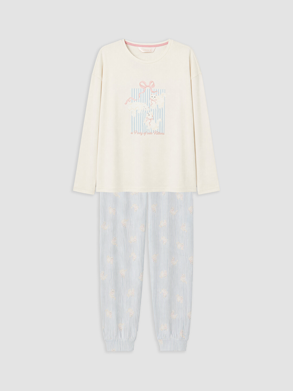 Mavi Bisiklet Yaka Baskılı Kadın Pijama Takımı-4