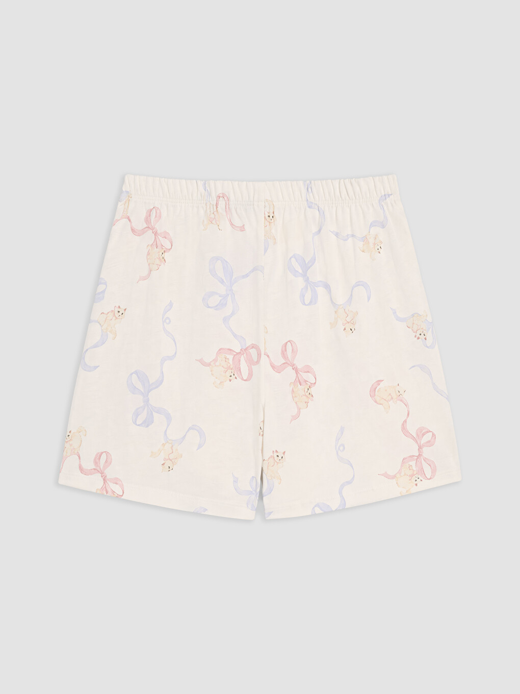 Ekru Beli Lastikli Baskılı Kadın Şort Pijama Altı 2'li-12