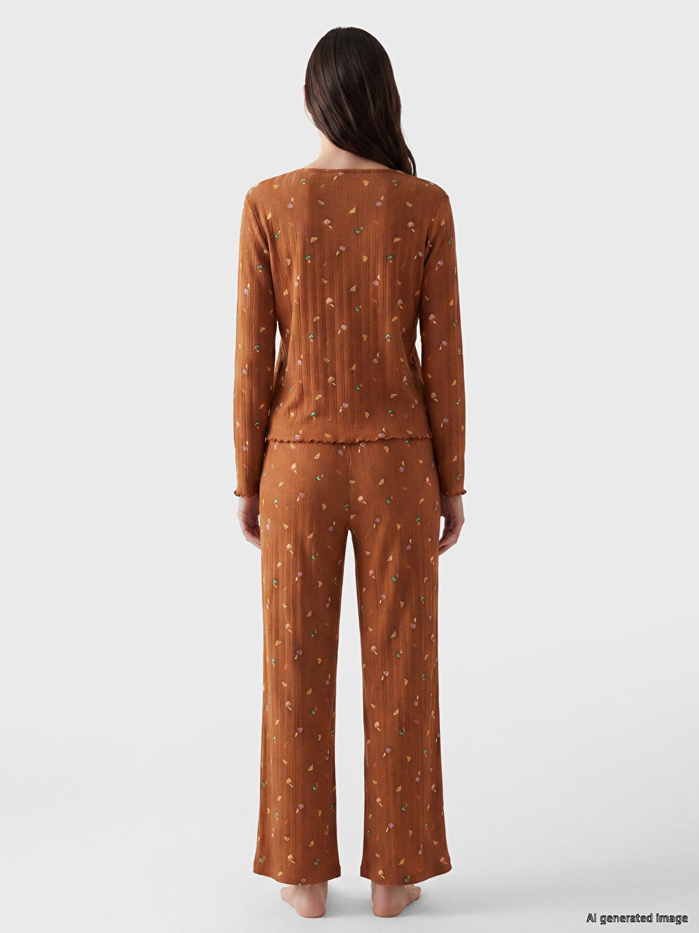 Set De Pijama Pentru Femei Cu Model, Cu Guler În Formă De U-3