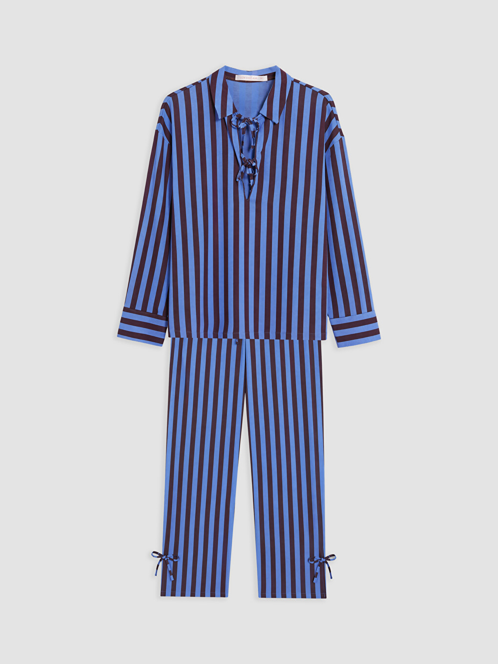 Shirt Collar Striped Women's Pyjamas Set-4