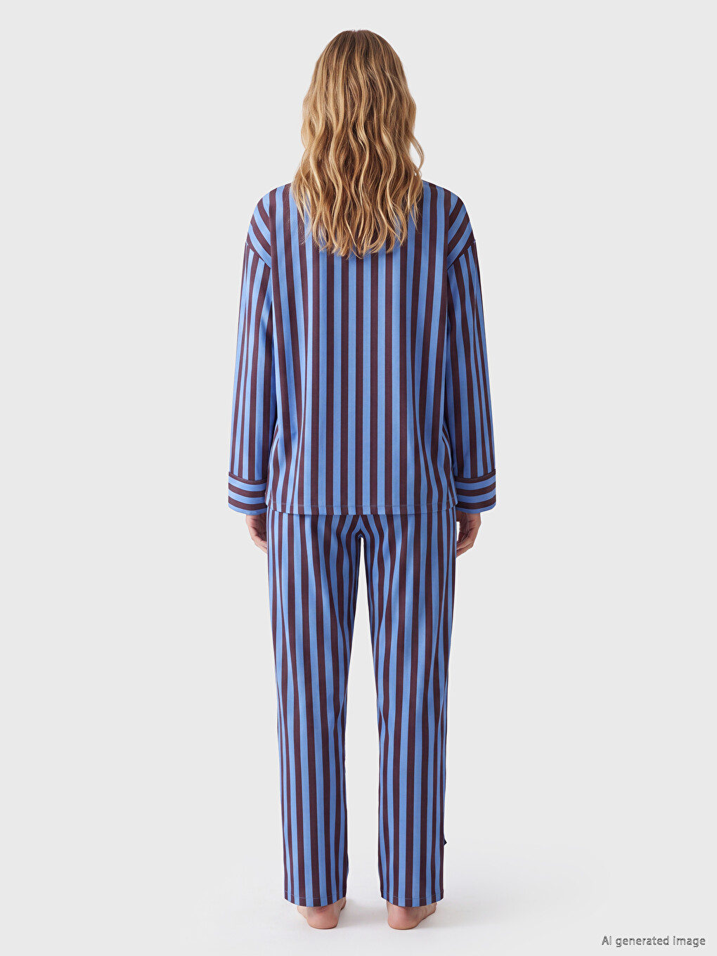 Shirt Collar Striped Women's Pyjamas Set-3