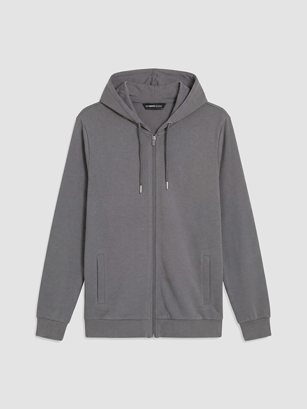 Gri Kapüşonlu Erkek Fermuarlı Sweatshirt-3