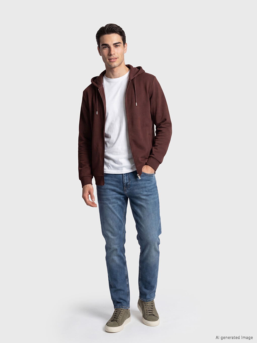 Bordo Kapüşonlu Erkek Fermuarlı Sweatshirt-1