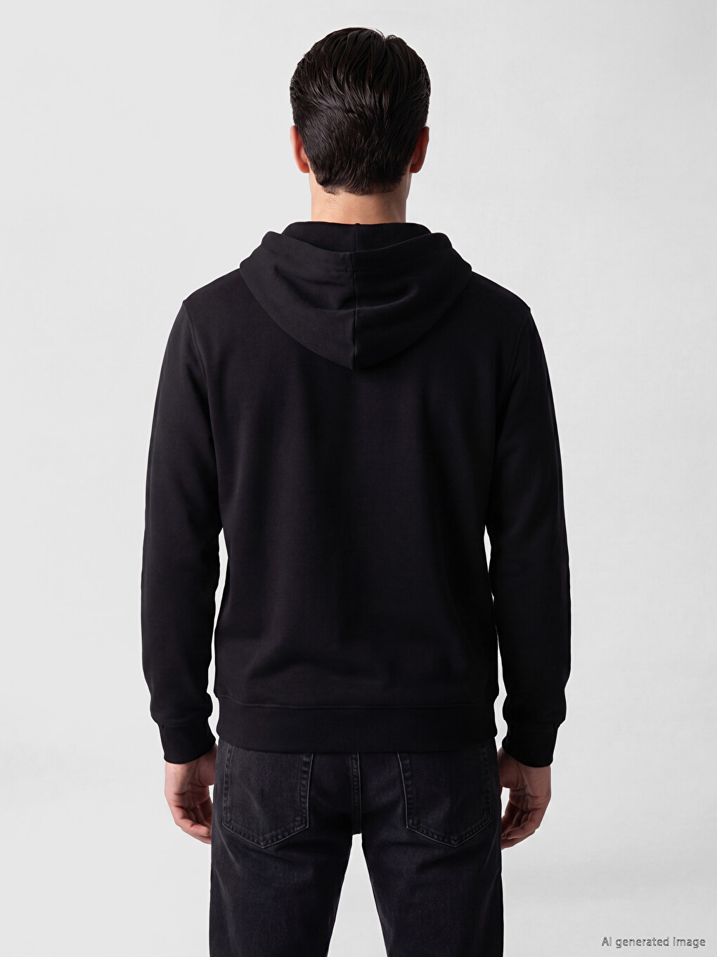Siyah Kapüşonlu Erkek Fermuarlı Sweatshirt-2