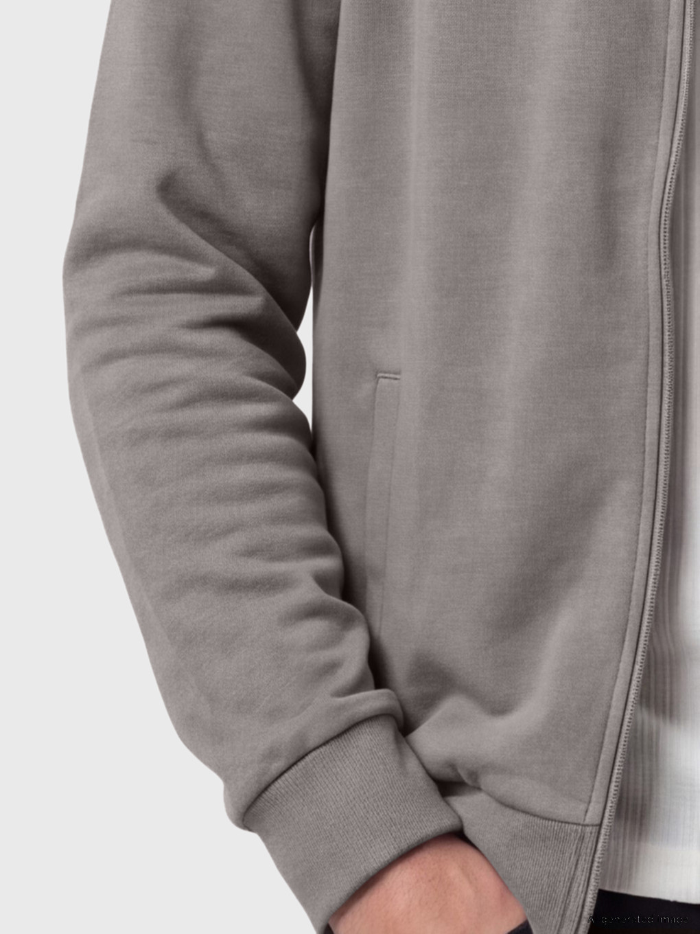 Gri Kapüşonlu Erkek Fermuarlı Sweatshirt-2