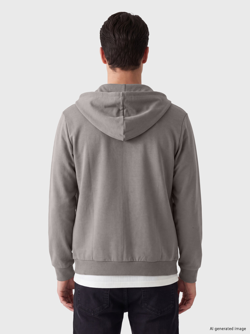 Gri Kapüşonlu Erkek Fermuarlı Sweatshirt-3