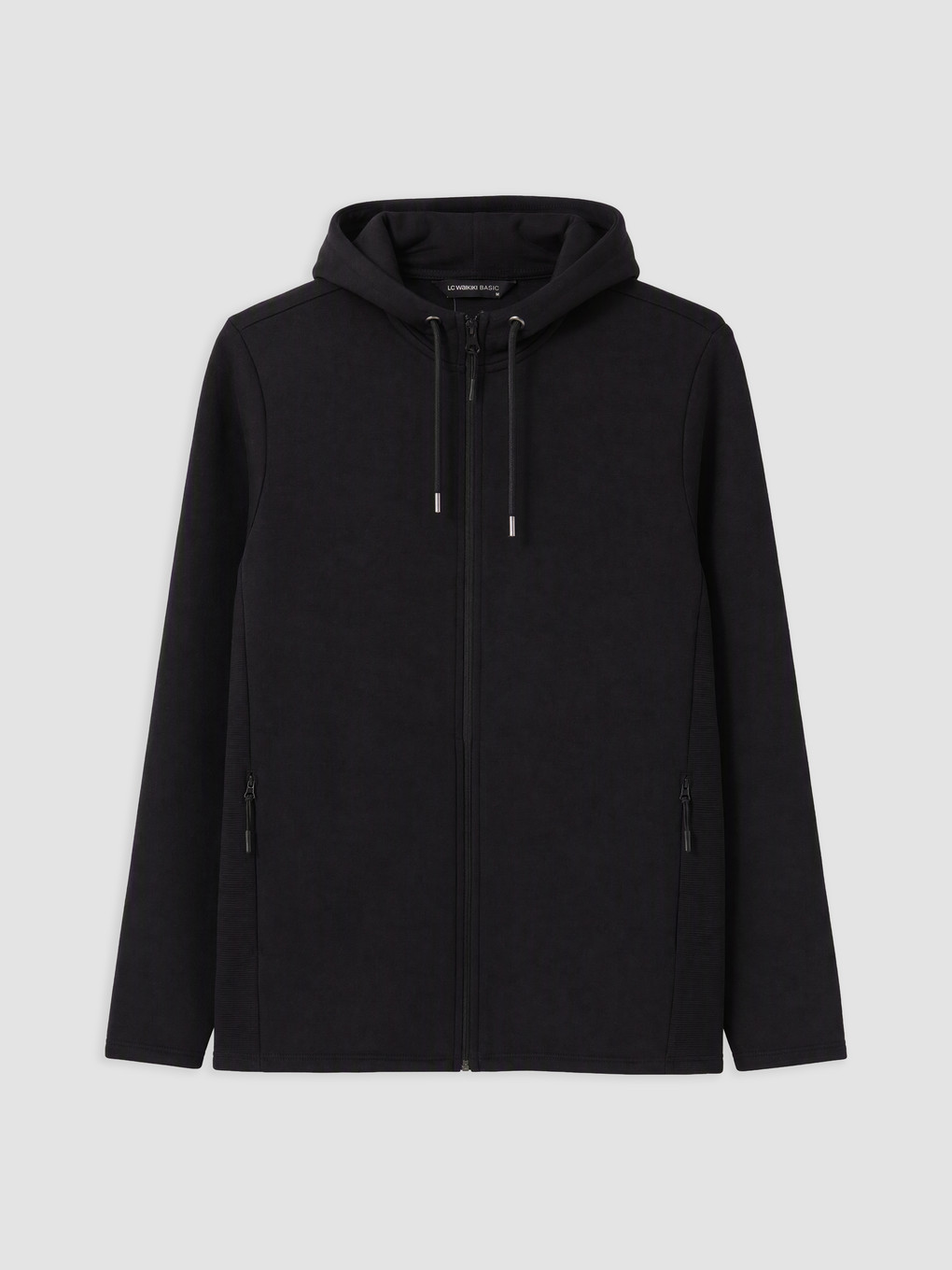 Siyah Kapüşonlu Fermuarlı Sweatshirt