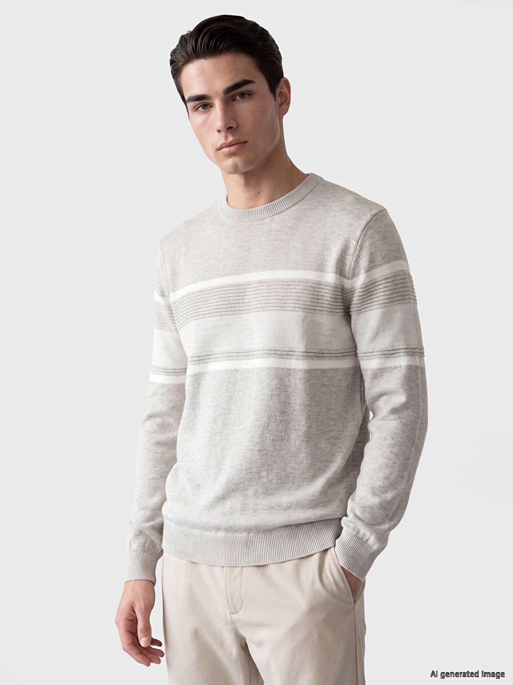 Pull-over En Maille À Rayures À Col Rond Pour Homme
