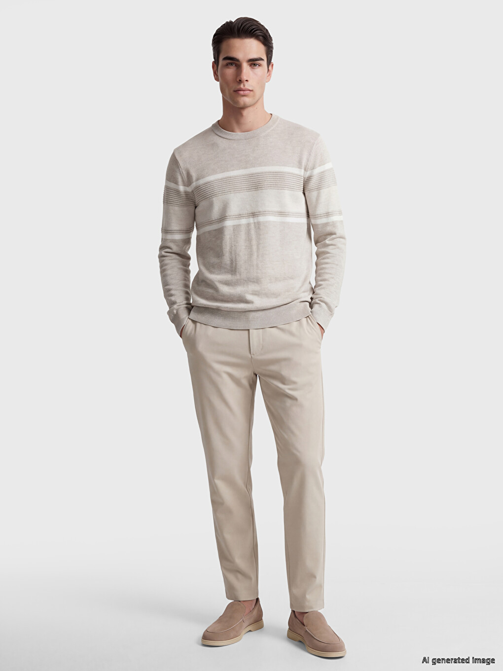 Pull-over En Maille À Rayures À Col Rond Pour Homme-1