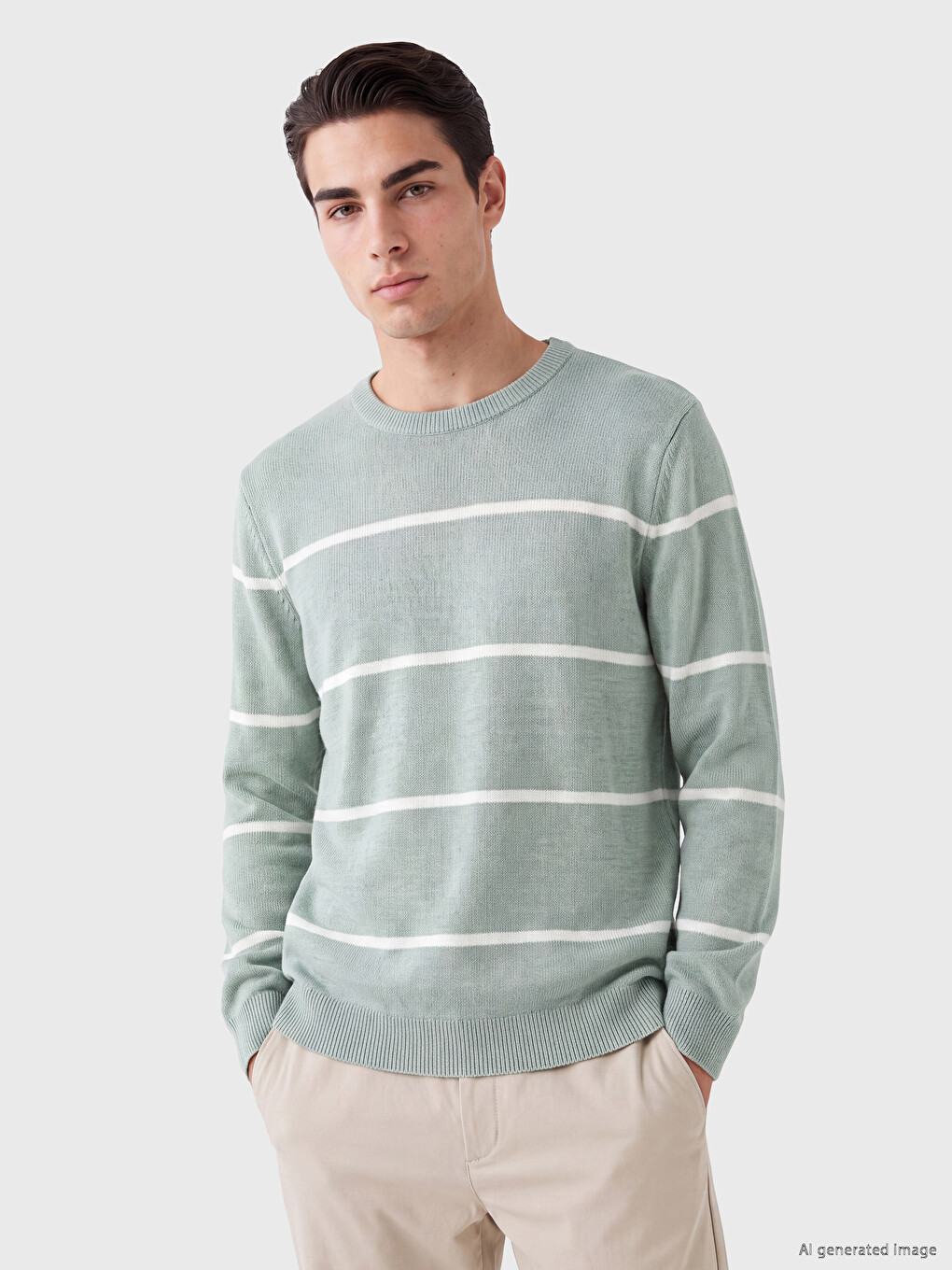 Pull-over En Maille À Rayures À Col Rond Pour Homme