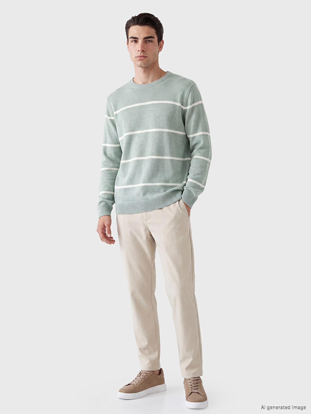 Pull-over En Maille À Rayures À Col Rond Pour Homme-1
