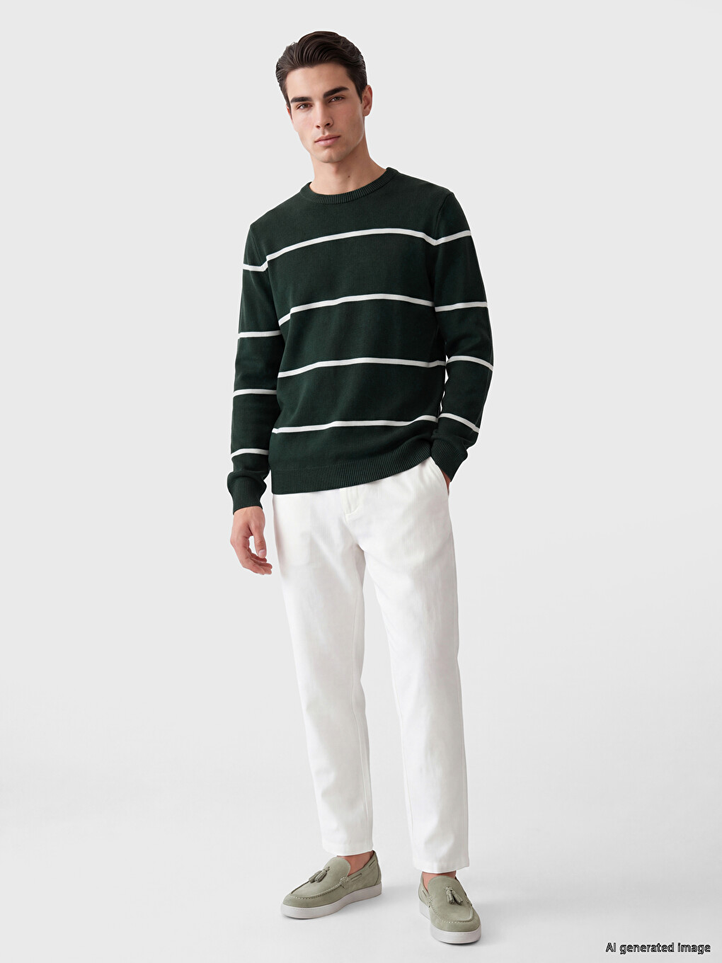 Pull-over En Tricot Rayé Pour Homme-1