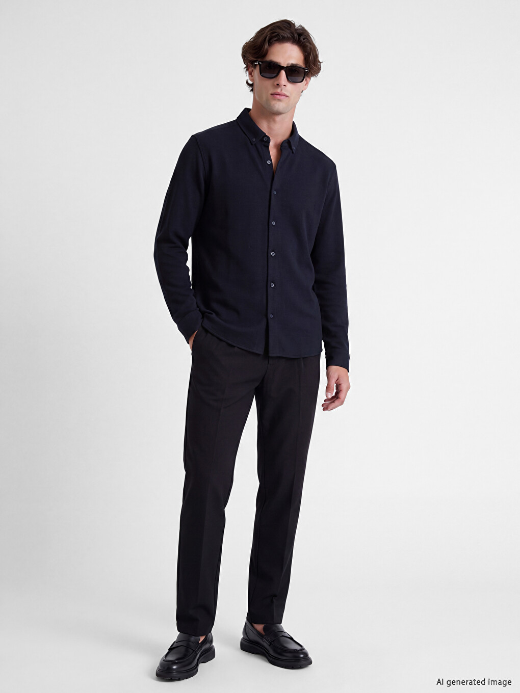 Lacivert Slim Fit Dokulu Erkek Gömlek-1