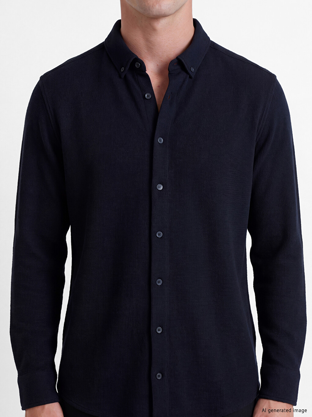 Lacivert Slim Fit Dokulu Erkek Gömlek-2
