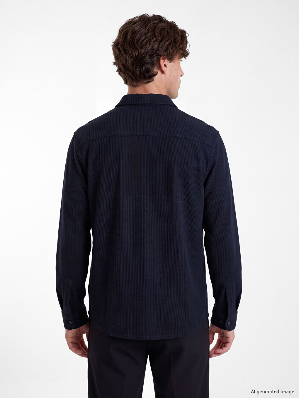 Lacivert Slim Fit Dokulu Erkek Gömlek-3