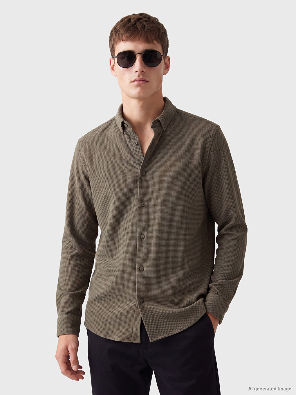 Yeşil Slim Fit Erkek Dokulu Gömlek