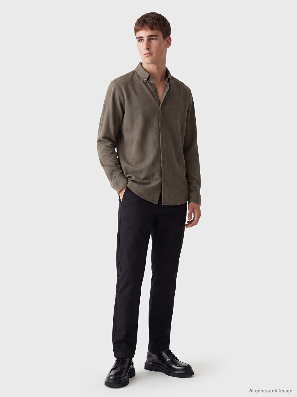 Yeşil Slim Fit Erkek Dokulu Gömlek-1