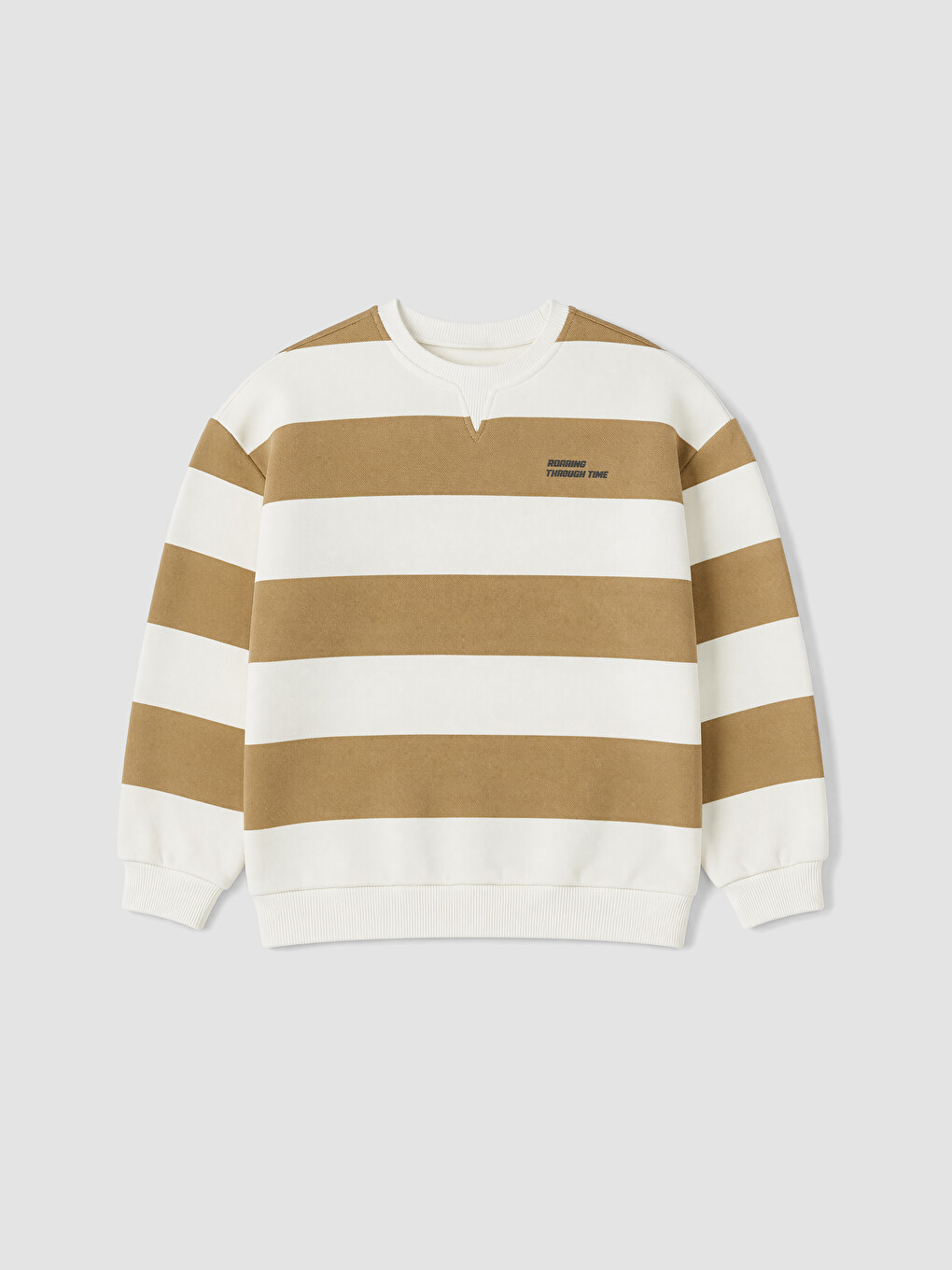 Bej Bisiklet Yaka Çizgili Erkek Çocuk Sweatshirt