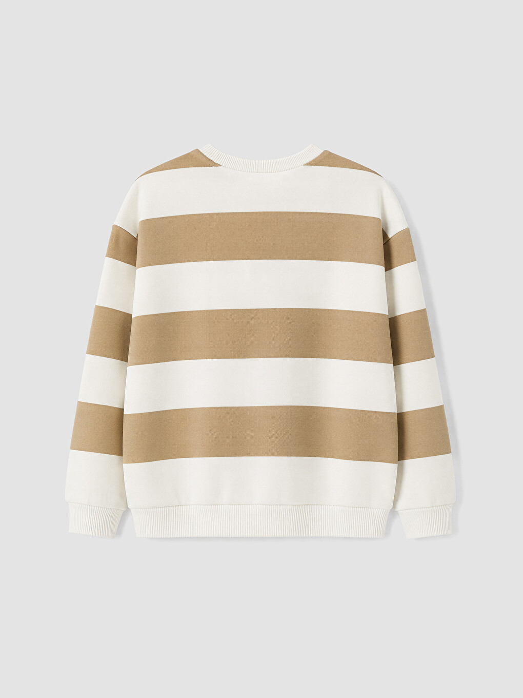 Bej Bisiklet Yaka Çizgili Erkek Çocuk Sweatshirt-2