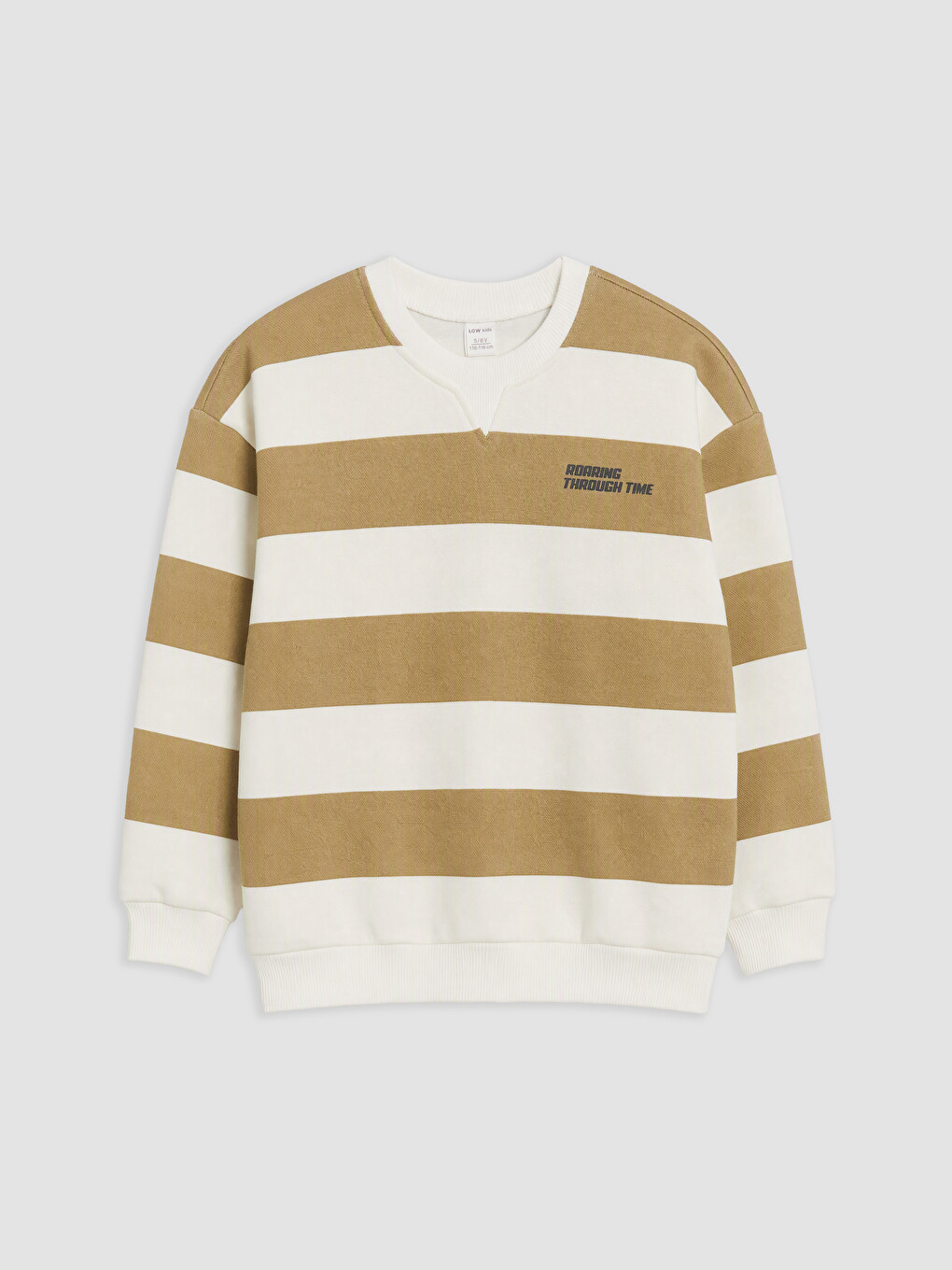 Bej Bisiklet Yaka Çizgili Erkek Çocuk Sweatshirt-2