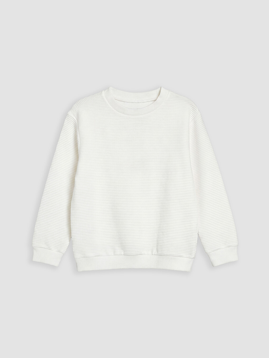 Beyaz Bisiklet Yaka Dokulu Erkek Çocuk Sweatshirt