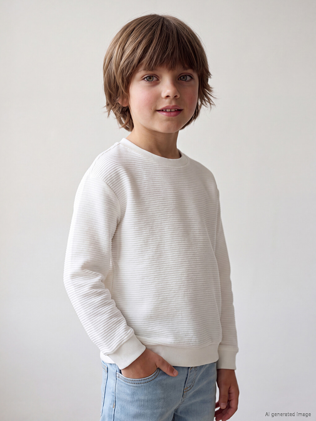 Crew Neck Textured Boys' Sweatshirt