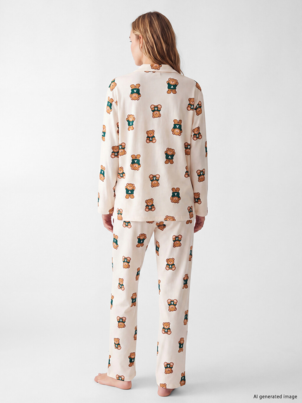Pembe Gömlek Yaka Baskılı Kadın Pijama Takımı-3