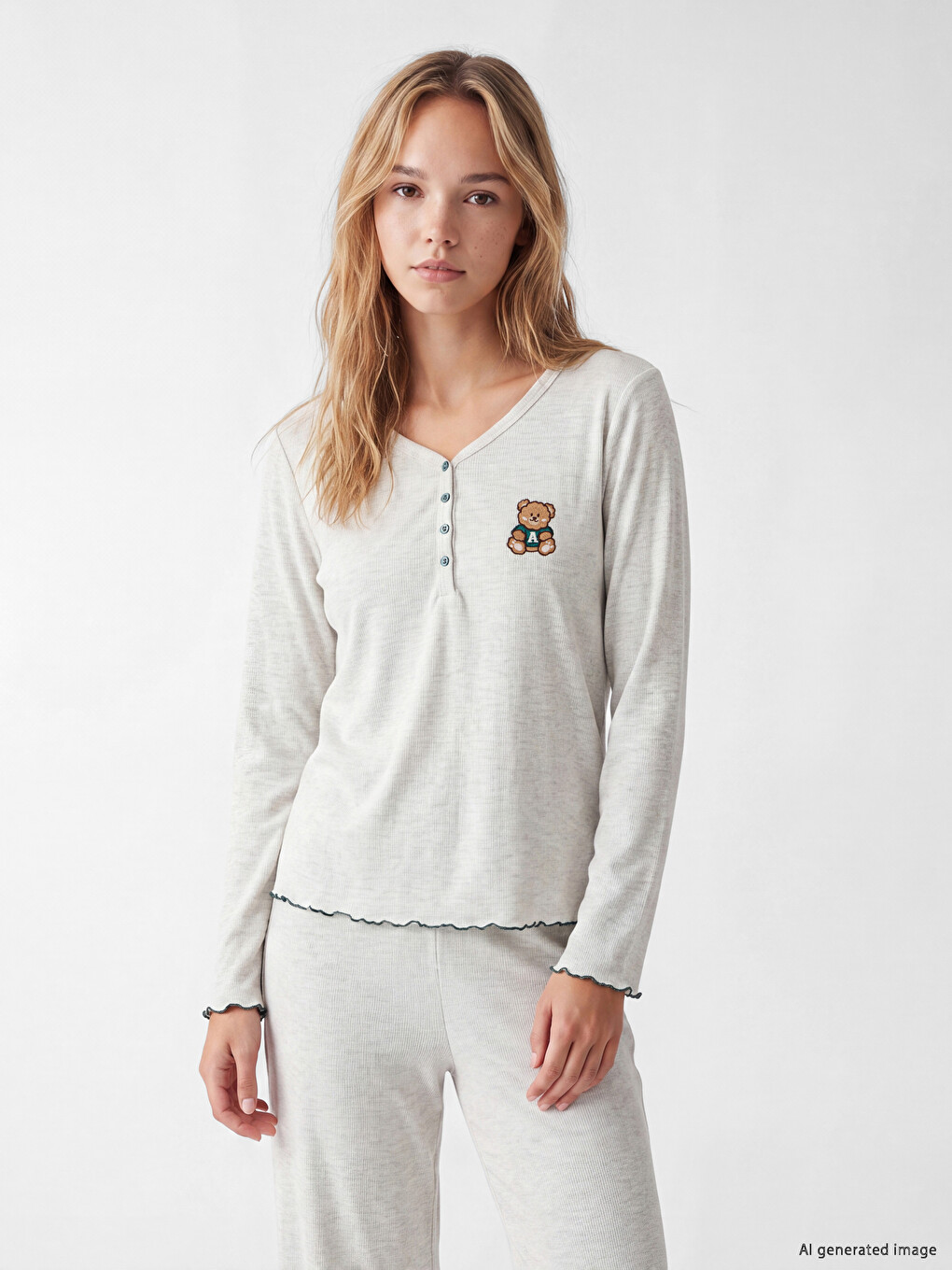 V Neck Embroidered Women's Pyjamas Set-1
