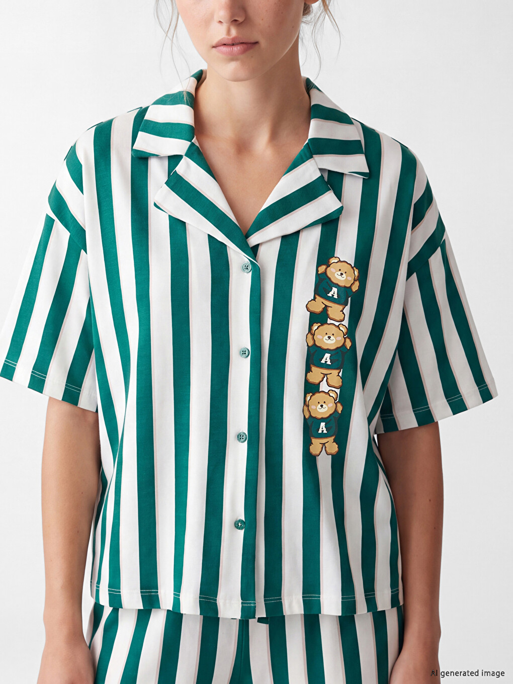 Collared Neck Striped Women's Pyjamas Set-2