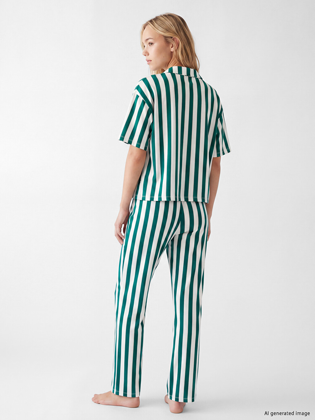 Collared Neck Striped Women's Pyjamas Set-3