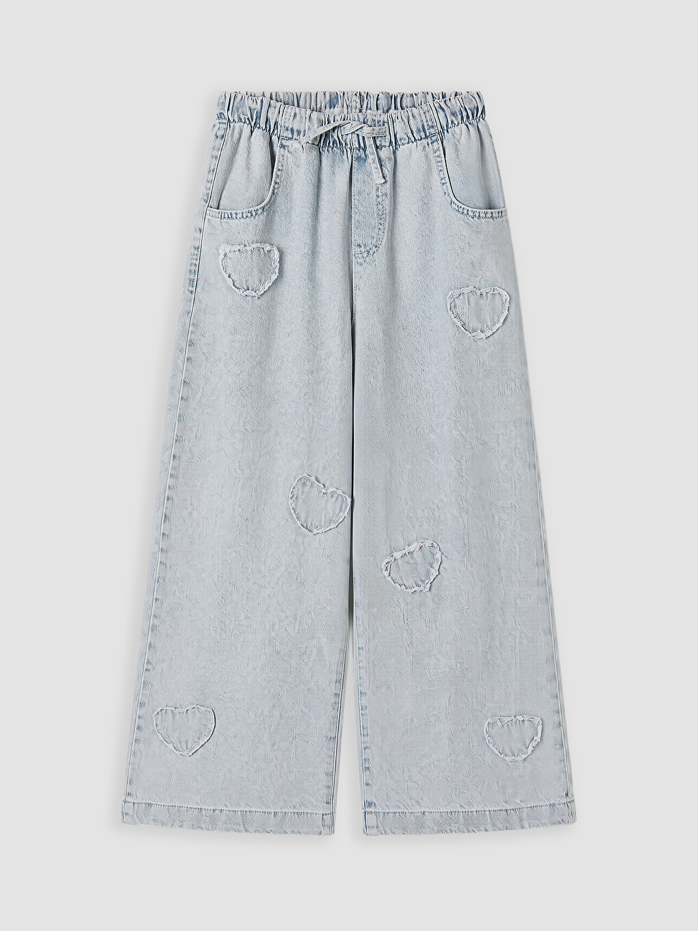 Mavi Wideleg Nakışlı Kız Çocuk Jean Pantolon