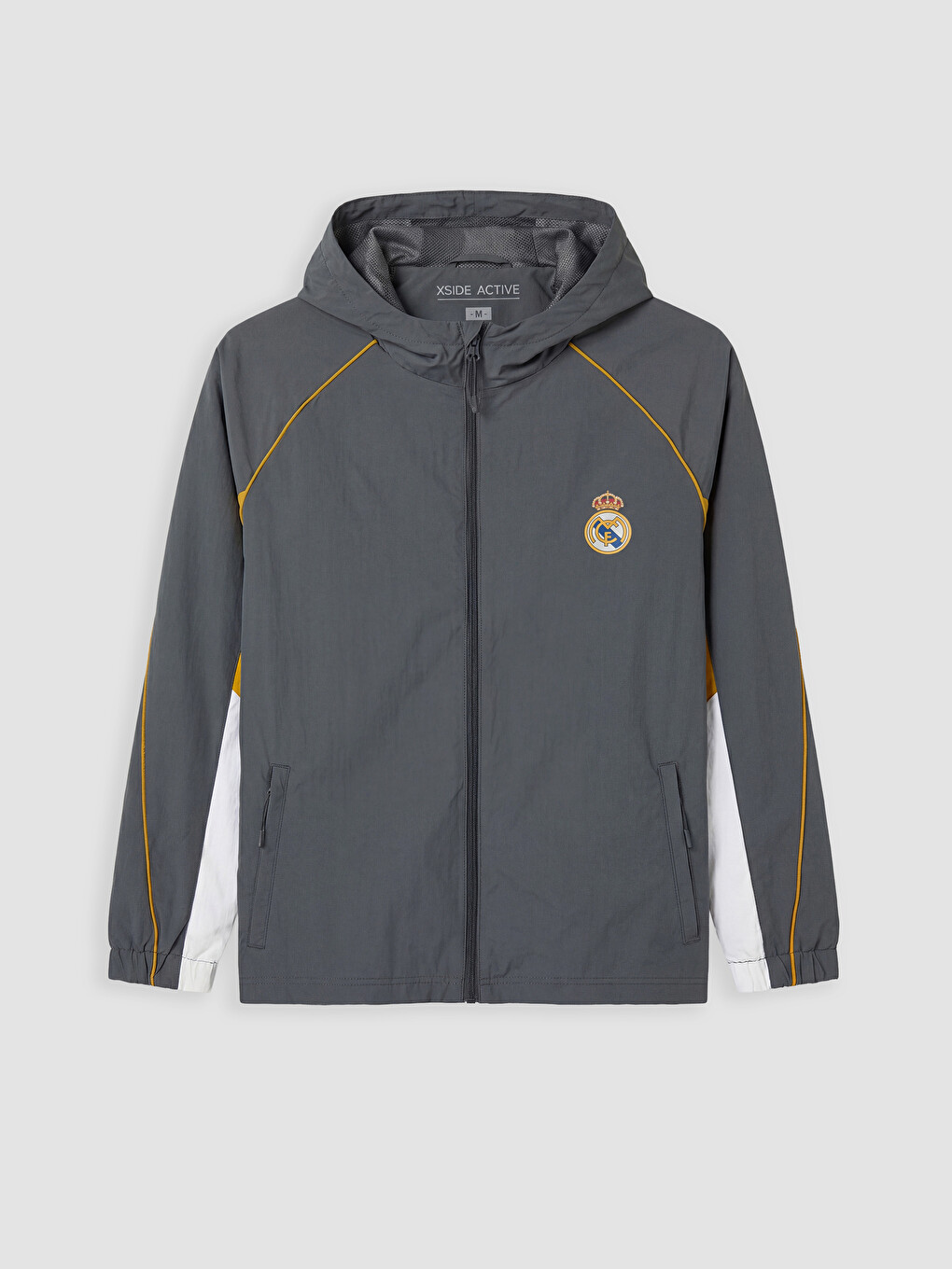 Gri Real Madrid Kapüşonlu Erkek Fermuarlı Sweatshirt-4