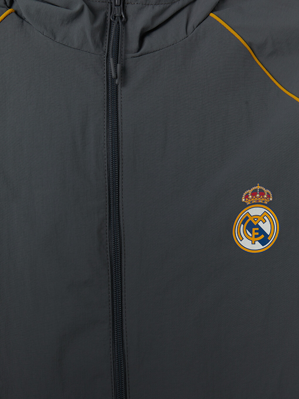 Gri Real Madrid Kapüşonlu Erkek Fermuarlı Sweatshirt-6