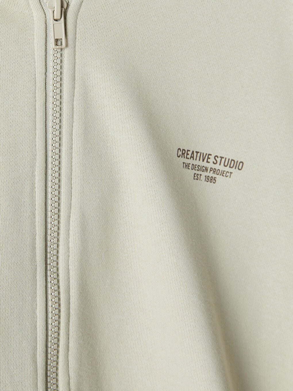 Bej Kapüşonlu Erkek Çocuk Fermuarlı Sweatshirt-1