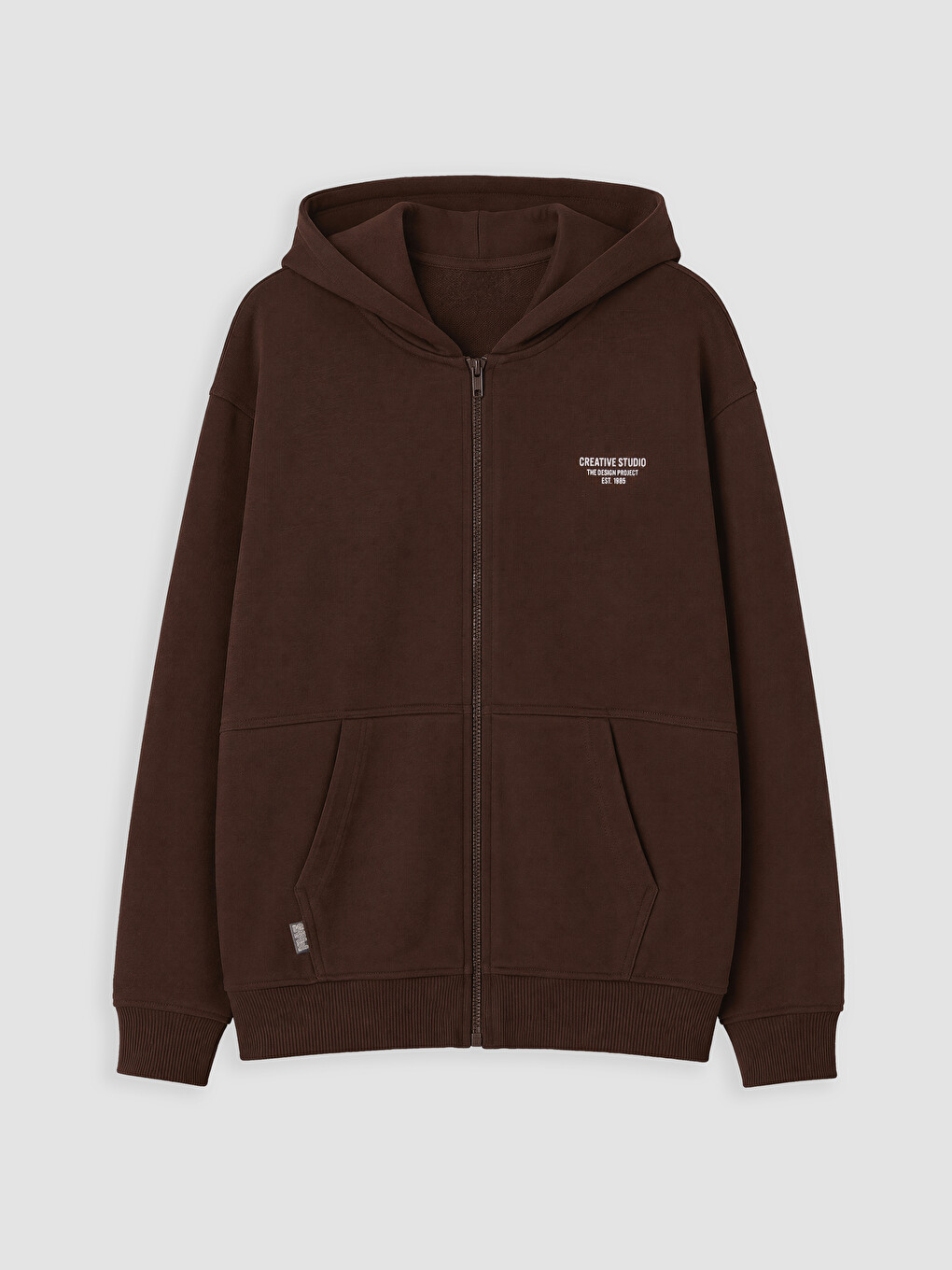 Kahverengi Kapüşonlu Baskılı Erkek Çocuk Fermuarlı Sweatshirt