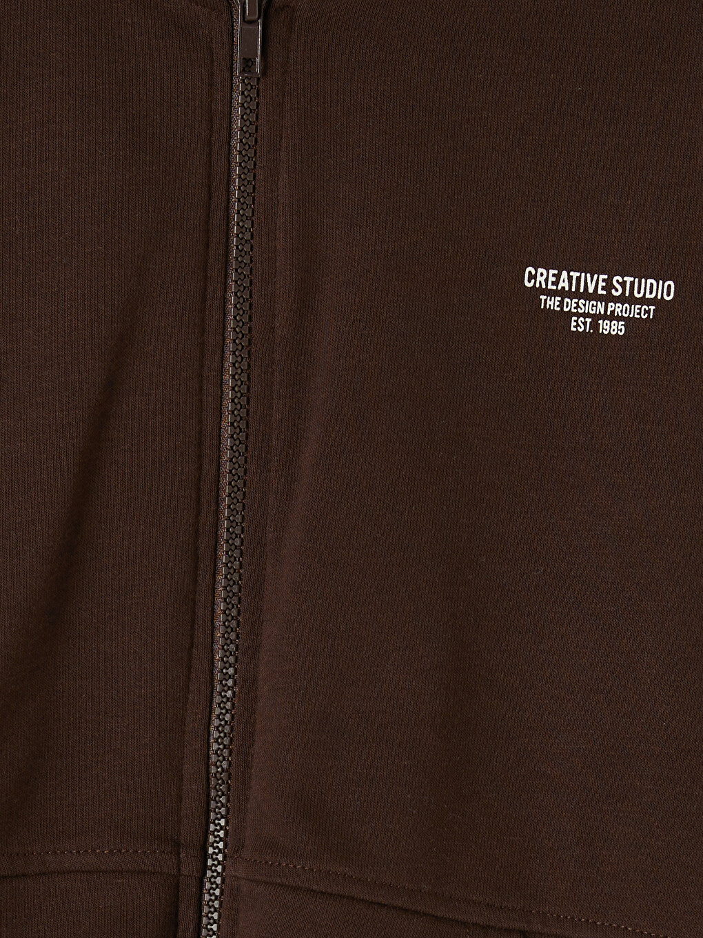 Kahverengi Kapüşonlu Baskılı Erkek Çocuk Fermuarlı Sweatshirt-1