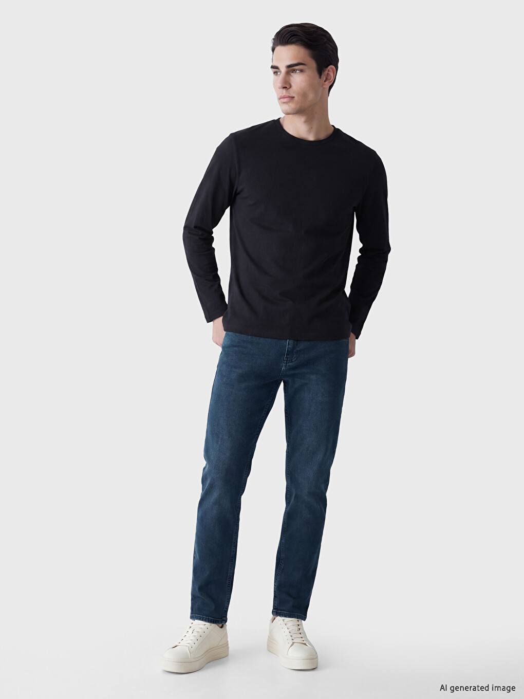 Crew Neck Standard Fit Long Sleeve Men's T-shirt-1