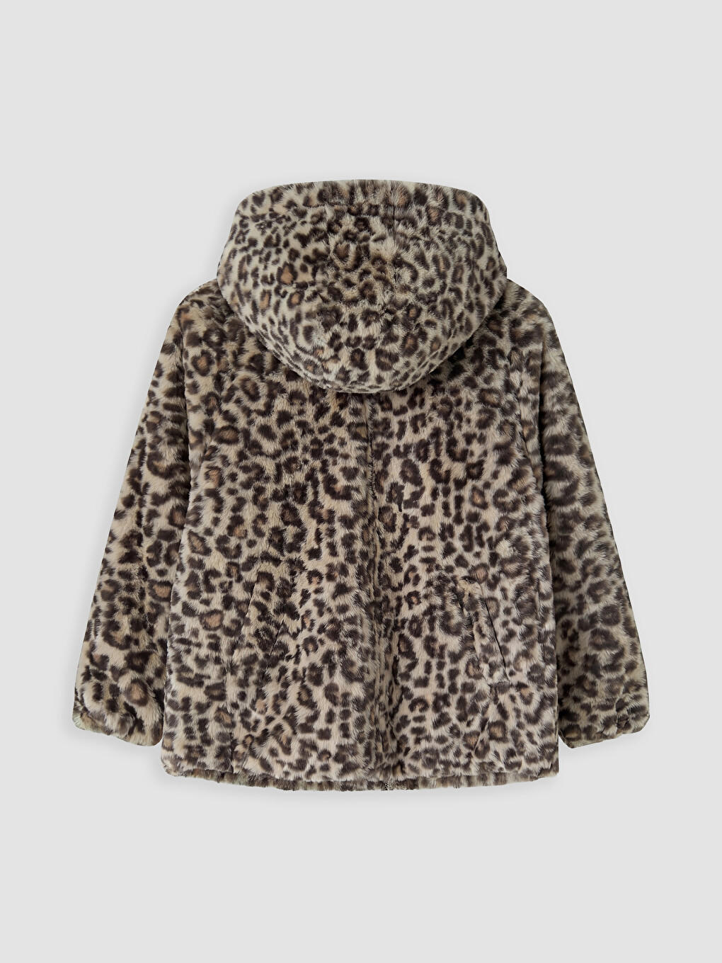 Hooded Leopard Patterned Girls' Plush Coat-1