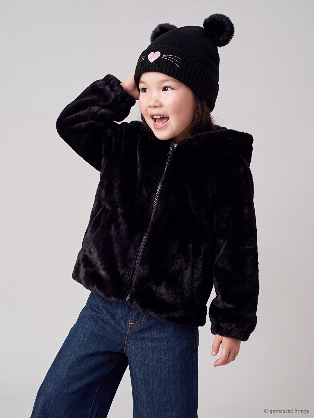  Hooded Girls' Faux Fur Coat