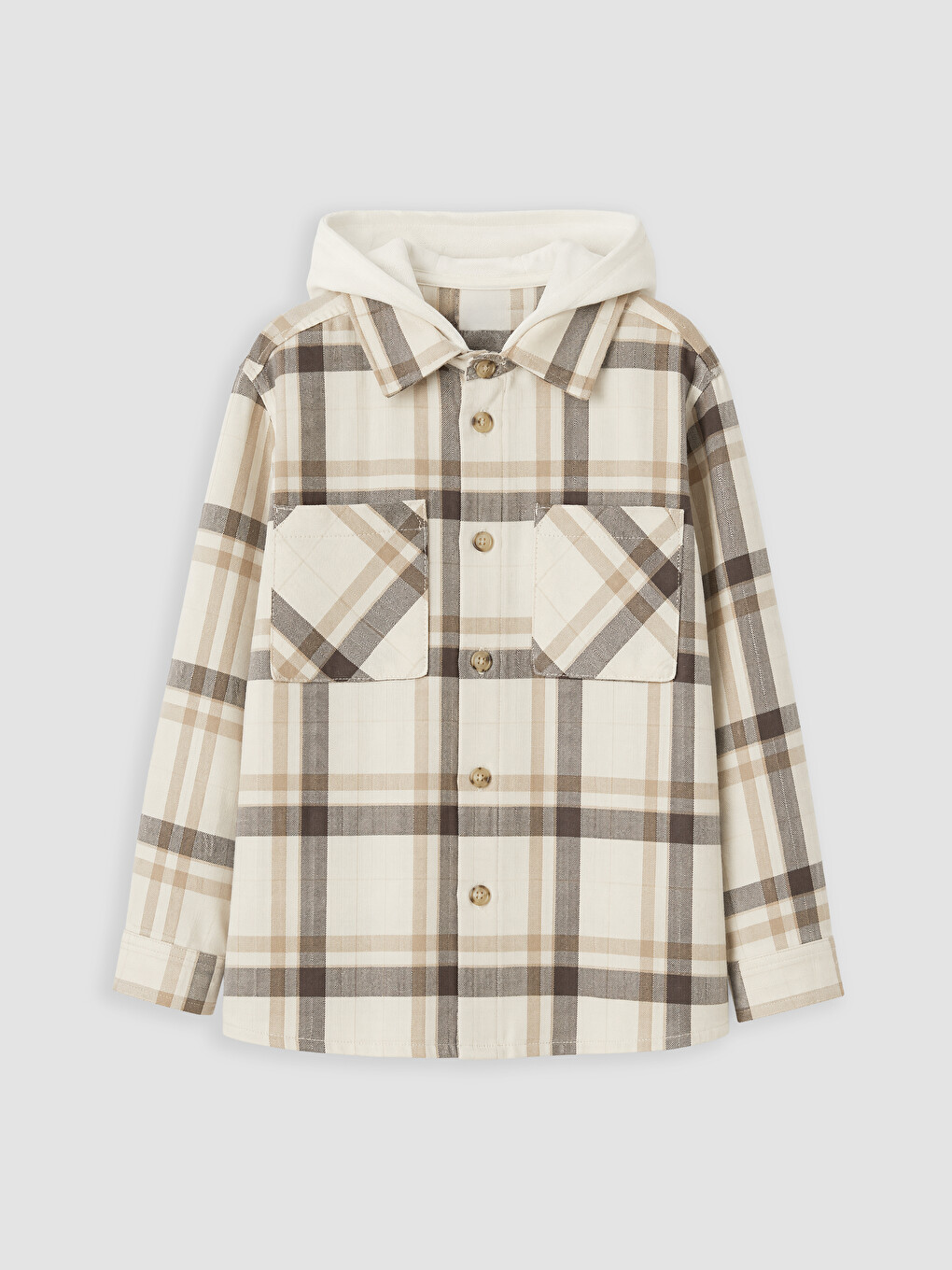 Hooded Plaid Twill Boys' Shirt