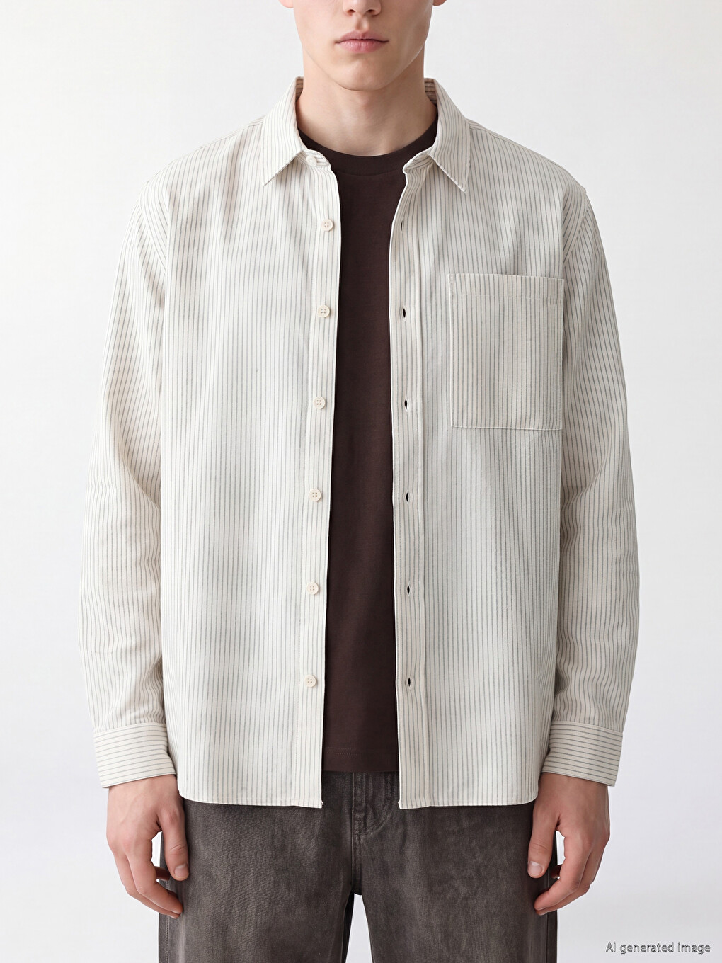 Regular Fit Striped Poplin Men's Shirt-2