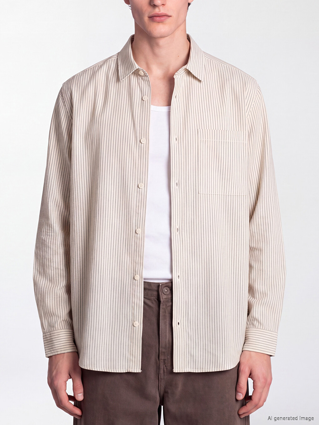 Regular Fit Striped Poplin Men's Shirt-2
