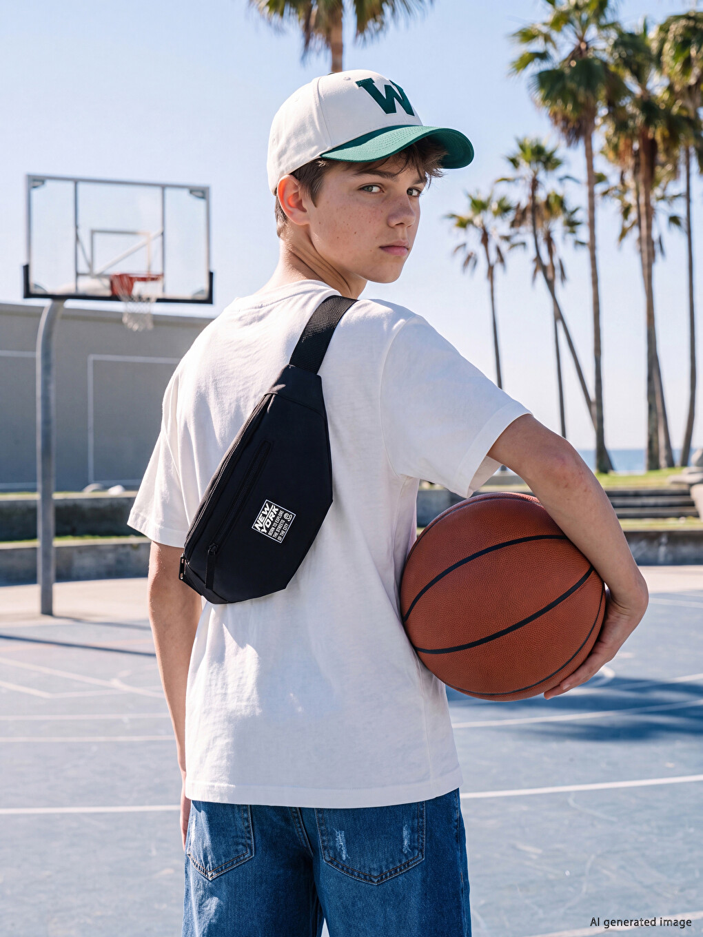 New York Printed Boys' Waist Bag