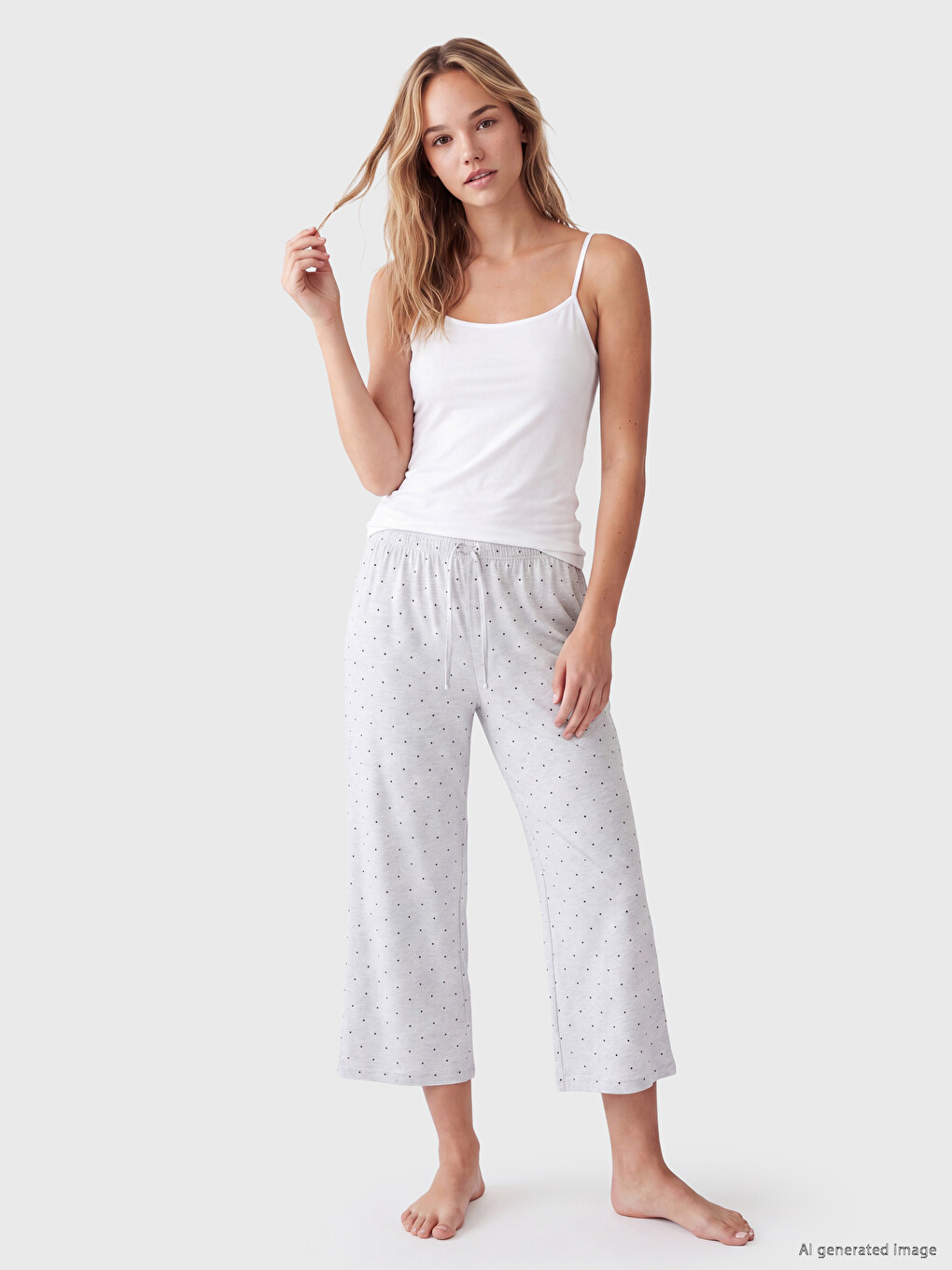 Gri Puantiyeli Kadın Kapri Pijama Altı