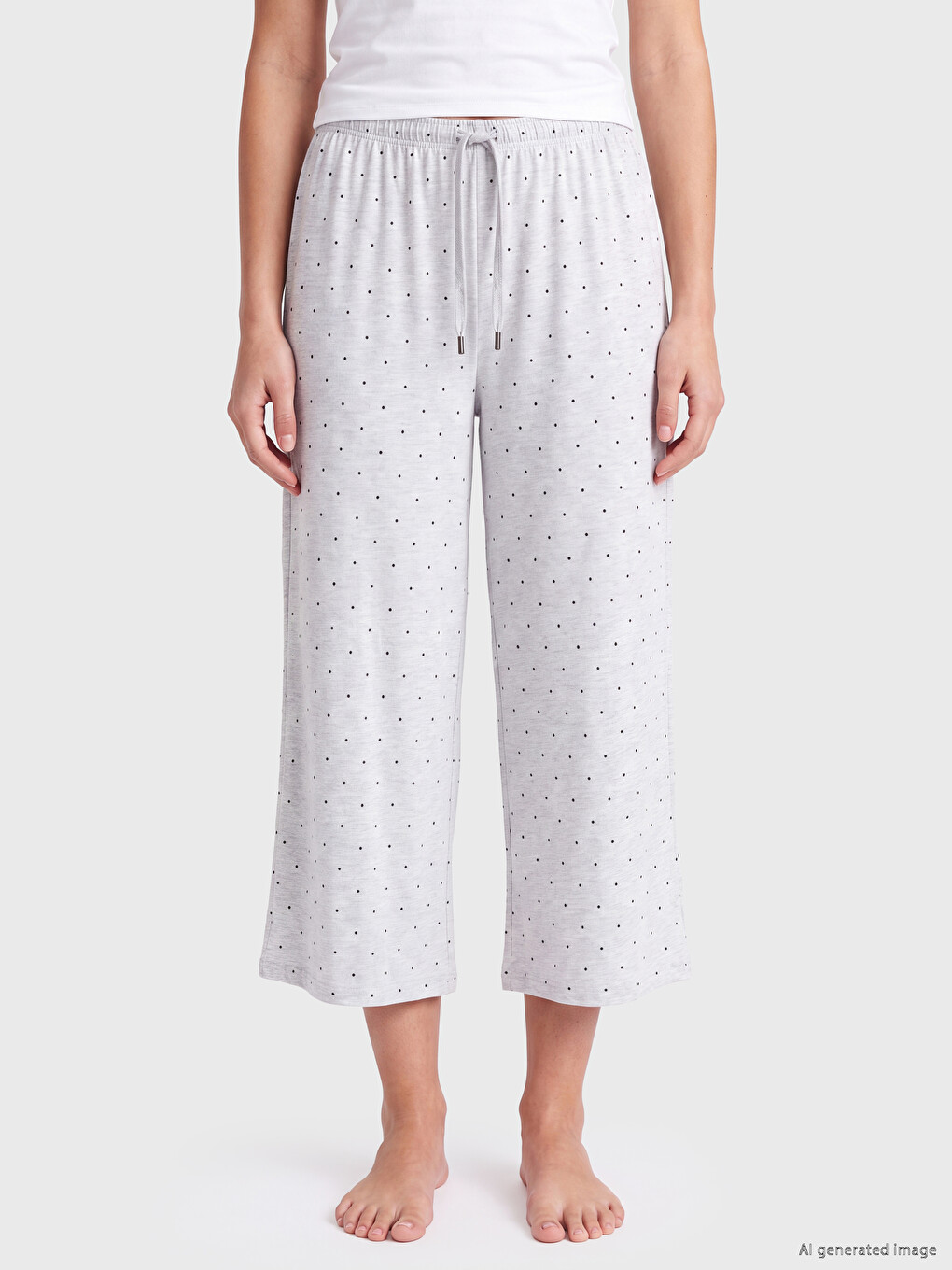 Gri Puantiyeli Kadın Kapri Pijama Altı-1
