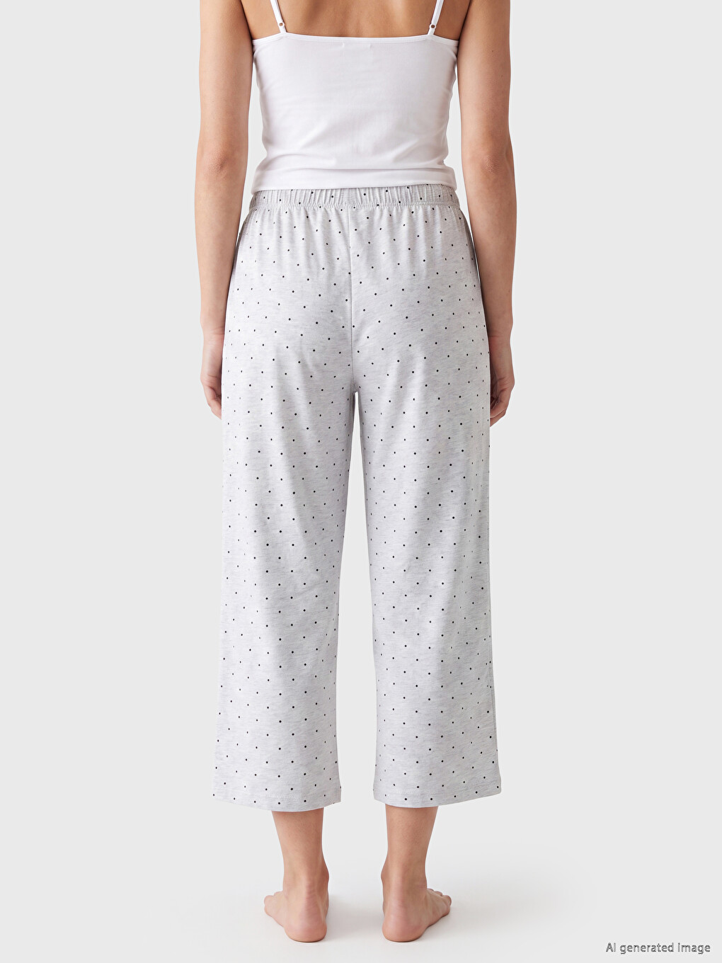 Gri Puantiyeli Kadın Kapri Pijama Altı-2